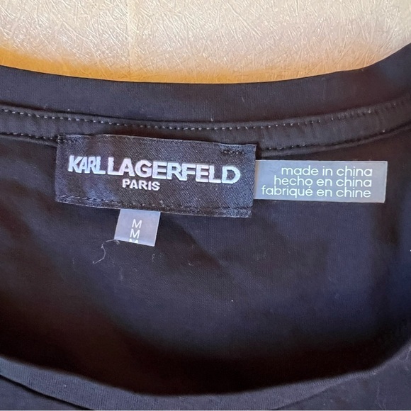 Karl Lagerfeld Paris Graphic Top with Puff Sleeve Women Size Medium - Picture 7 of 8